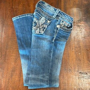 Miss Me Girl Boot cut Fleur de lis Bling Medium wash Jeans JK769082 Size 8